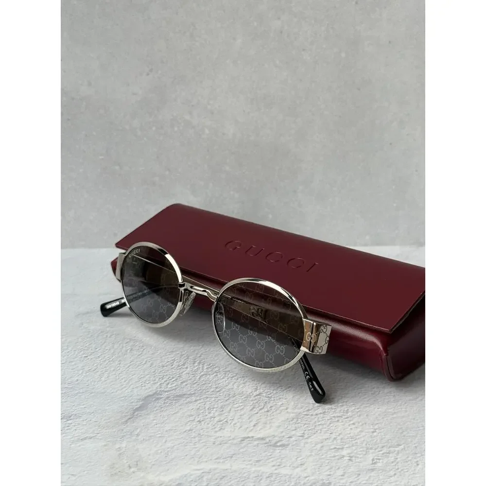 NEW Gucci GG1854S Silver Metal Round Logo Sunglasses $610
